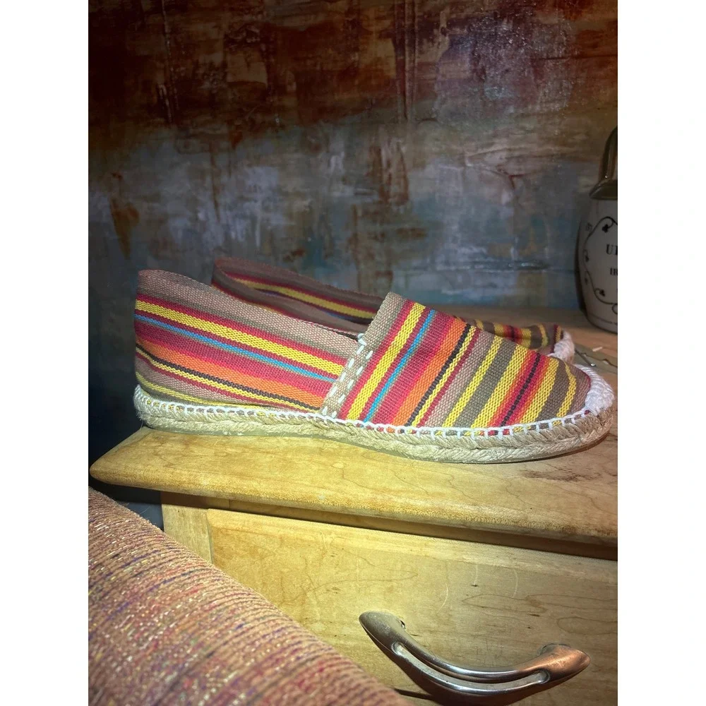 Artisanal Striped Canvas Espadrilles Hand-Stitched Jute Flats EU 40 Multicolor